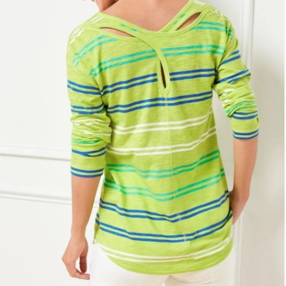 T By Talbots Kiwi Stripe Cross Back Top Womens Si… - image 1